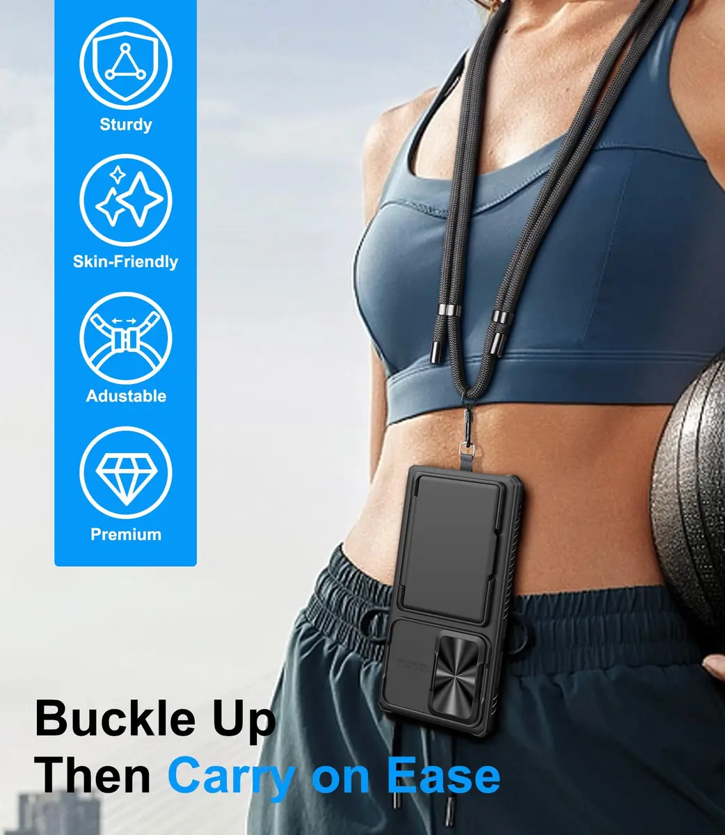 BXYJY Samsung Galaxy S25 Ultra Case with Strap & Card Holder, Black | Military Drop Protection - view 5