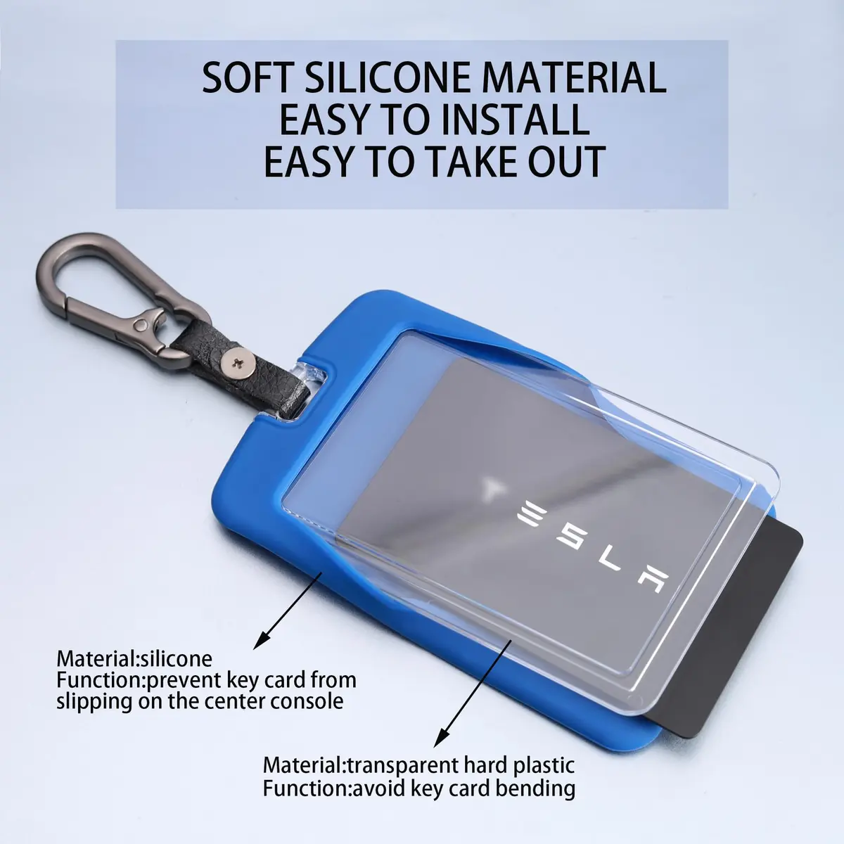TANDRIVE Key Card Holder Case for Tesla Model 3/Y, Cybertruck, Rivian | 2-Pack Black & Blue Silicone with Keychains - view 5