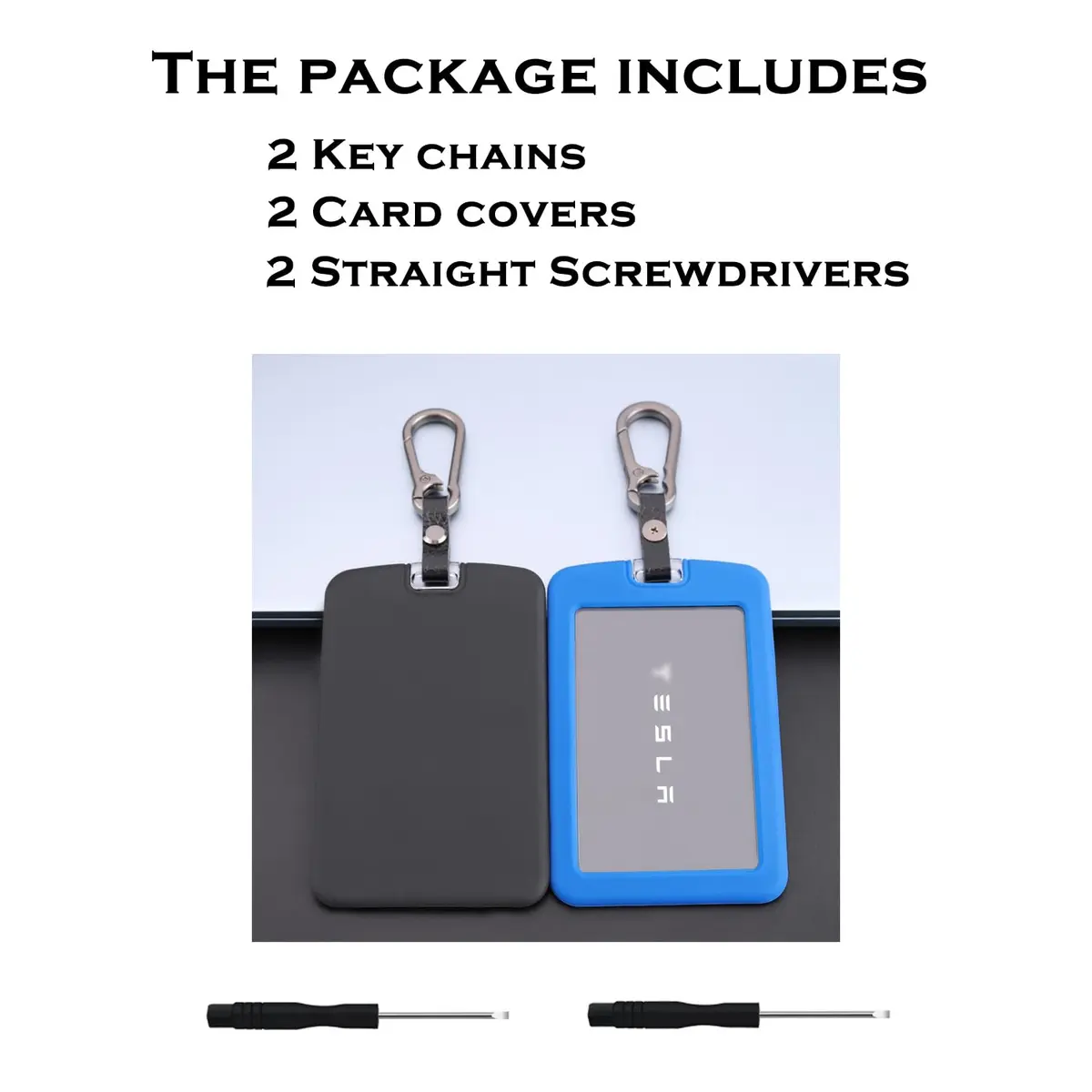 TANDRIVE Key Card Holder Case for Tesla Model 3/Y, Cybertruck, Rivian | 2-Pack Black & Blue Silicone with Keychains - view 6
