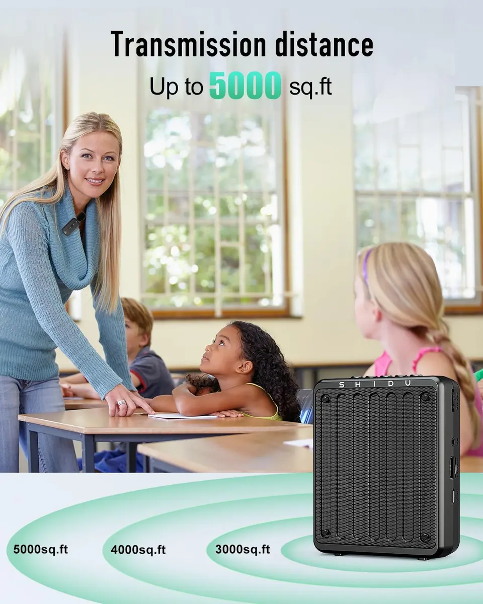 SHIDU 20W Portable Voice Amplifier with Wireless UHF Headset Microphone & Bluetooth Speaker 238g (0.56 lb) - view 6