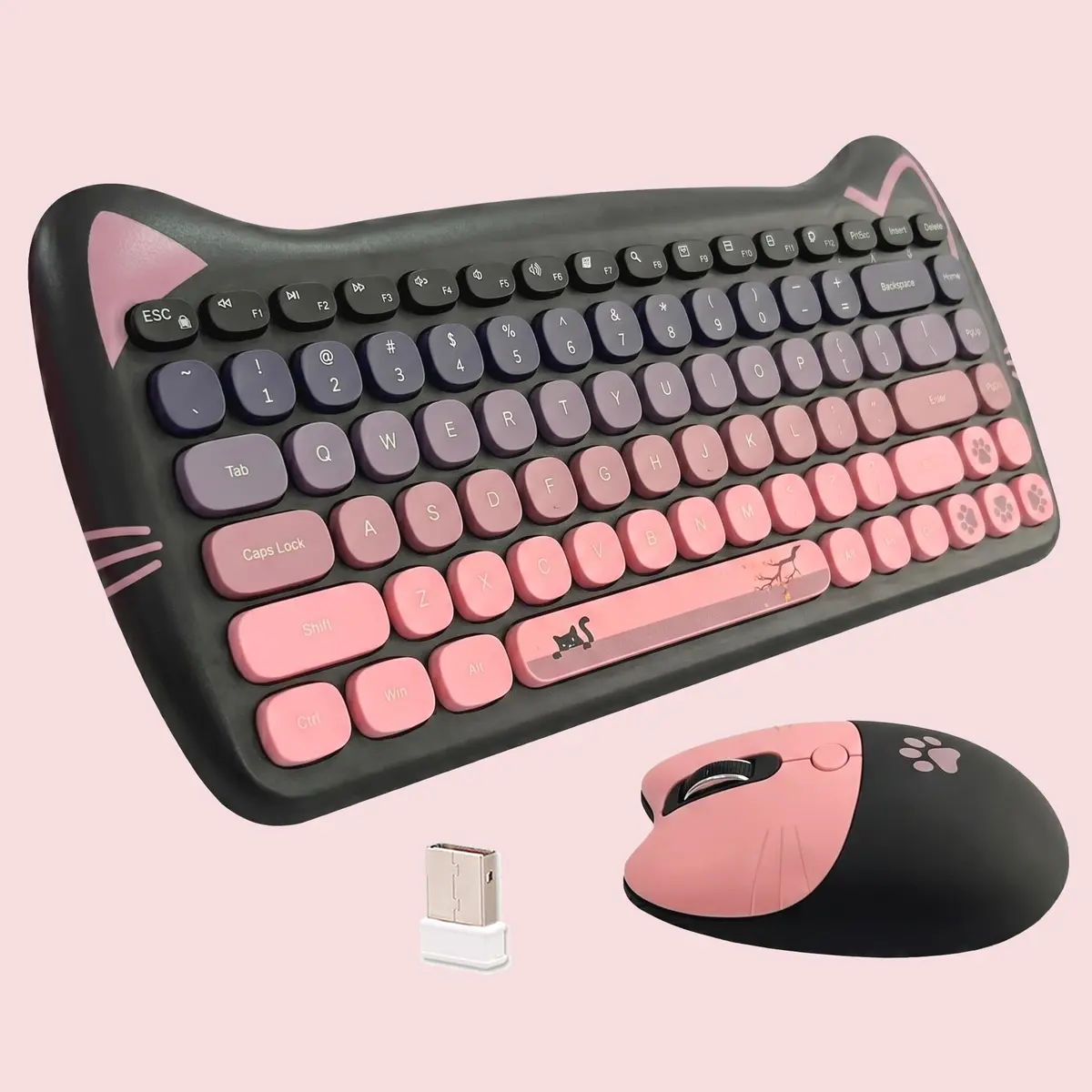 Lomiluskr Cute Cat Wireless Keyboard and Mouse Combo 84-Key English Layout | 2.4GHz Wireless Connectivity - main product image