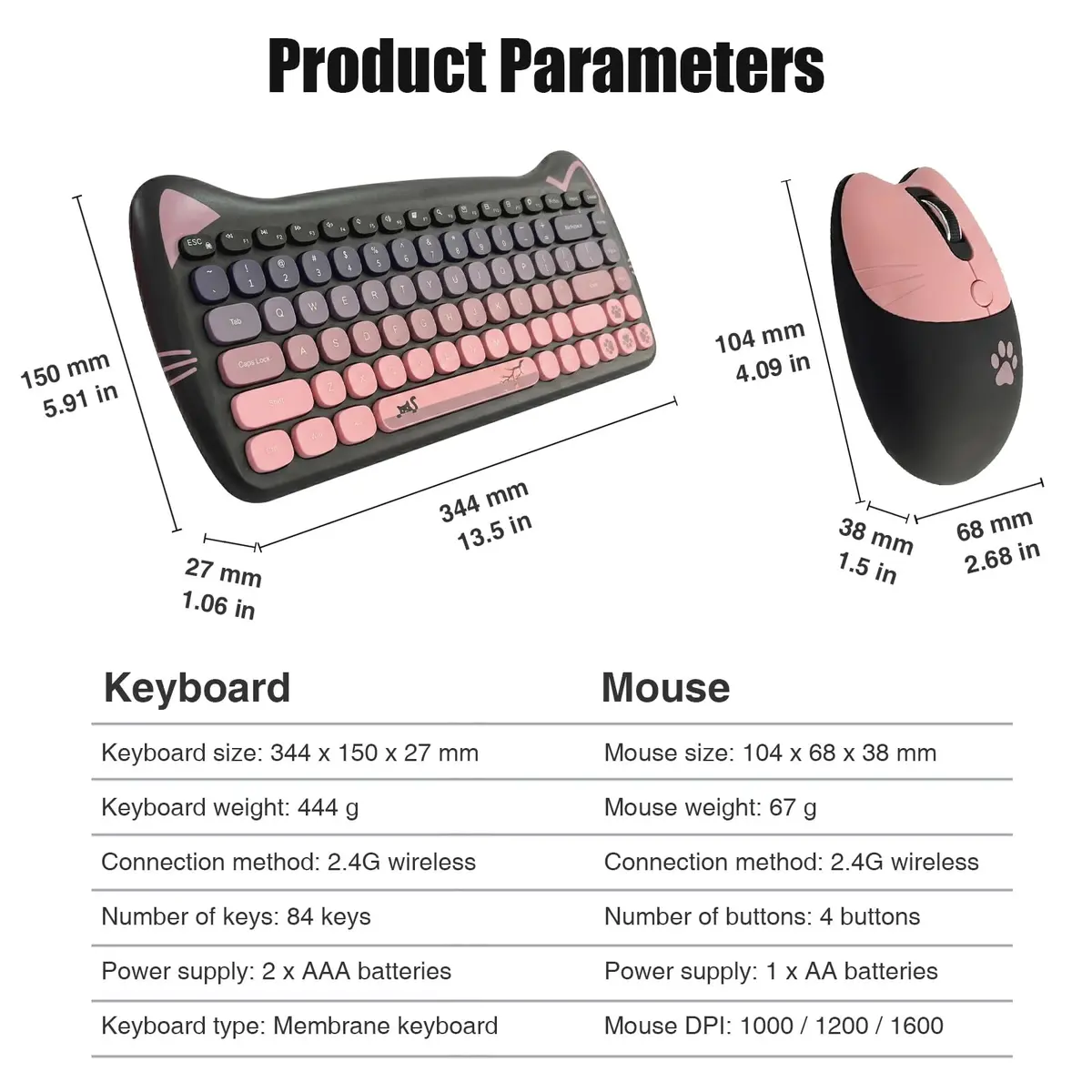 Lomiluskr Cute Cat Wireless Keyboard and Mouse Combo 84-Key English Layout | 2.4GHz Wireless Connectivity - view 6