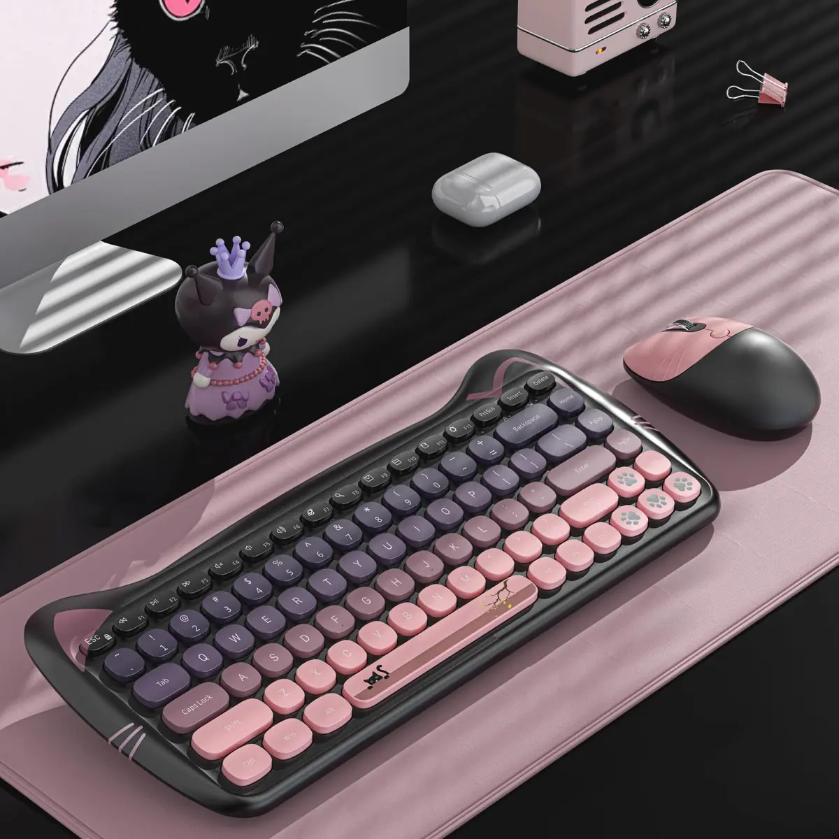 Lomiluskr Cute Cat Wireless Keyboard and Mouse Combo 84-Key English Layout | 2.4GHz Wireless Connectivity - view 9