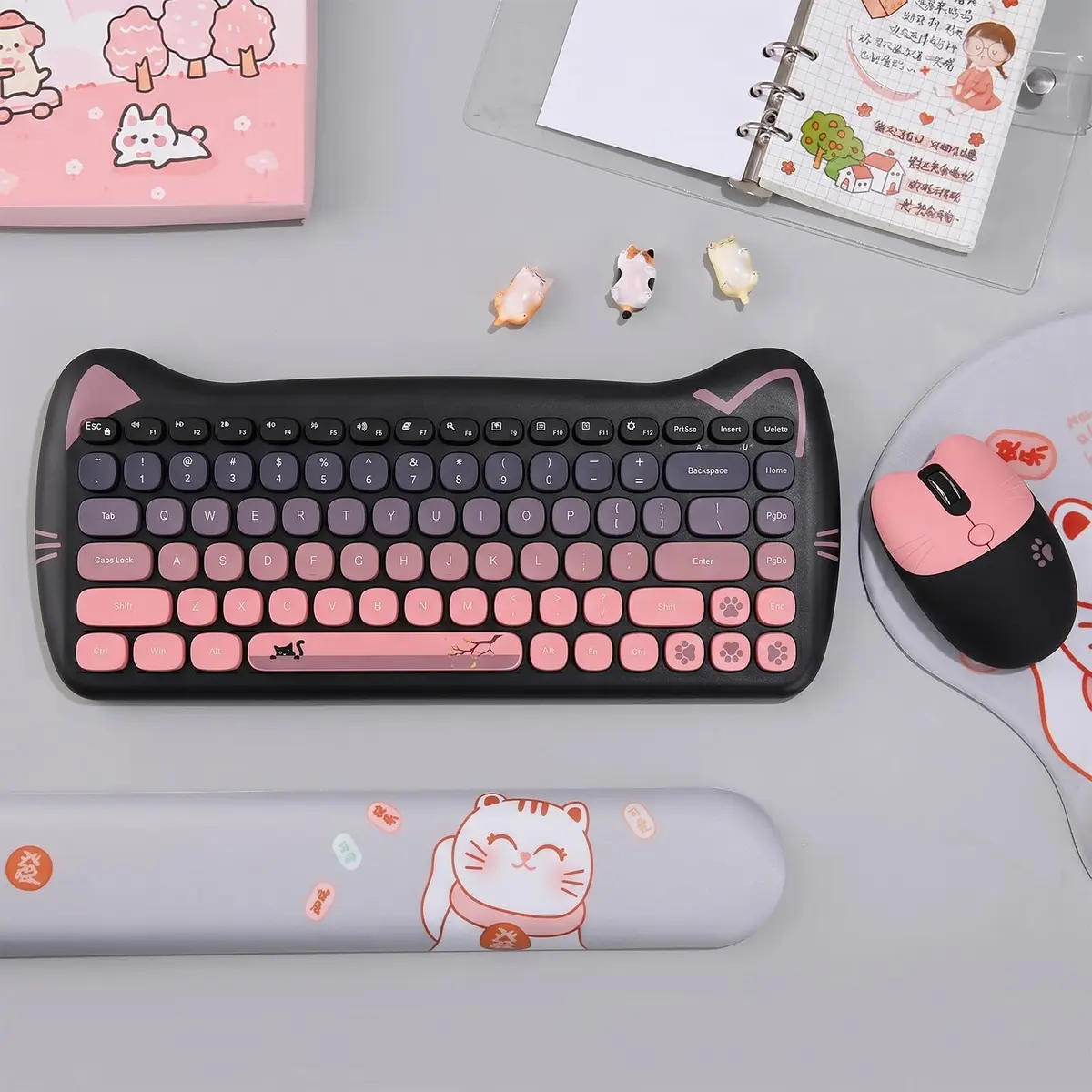 Lomiluskr Cute Cat Wireless Keyboard and Mouse Combo 84-Key English Layout | 2.4GHz Wireless Connectivity - view 2