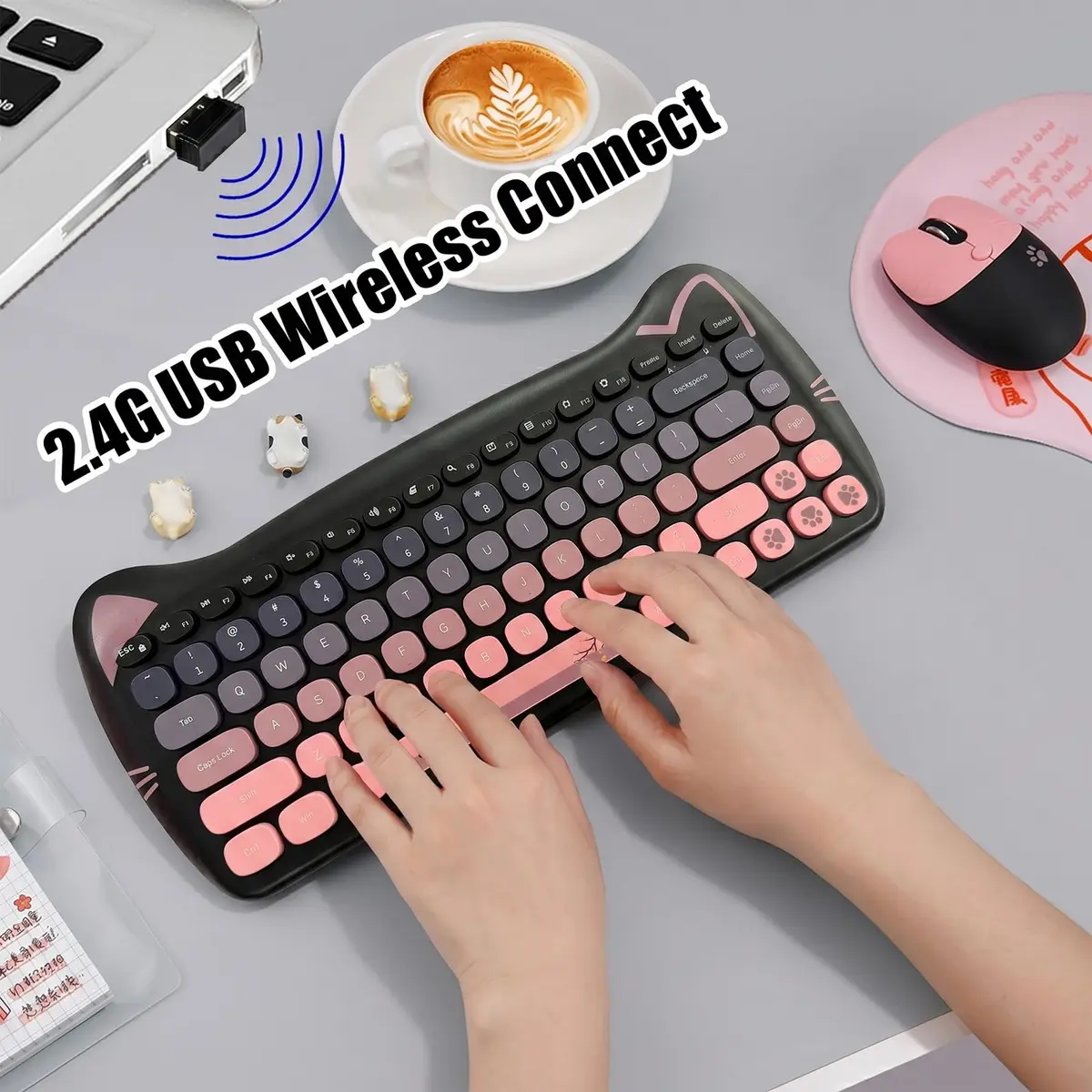 Lomiluskr Cute Cat Wireless Keyboard and Mouse Combo 84-Key English Layout | 2.4GHz Wireless Connectivity - view 4