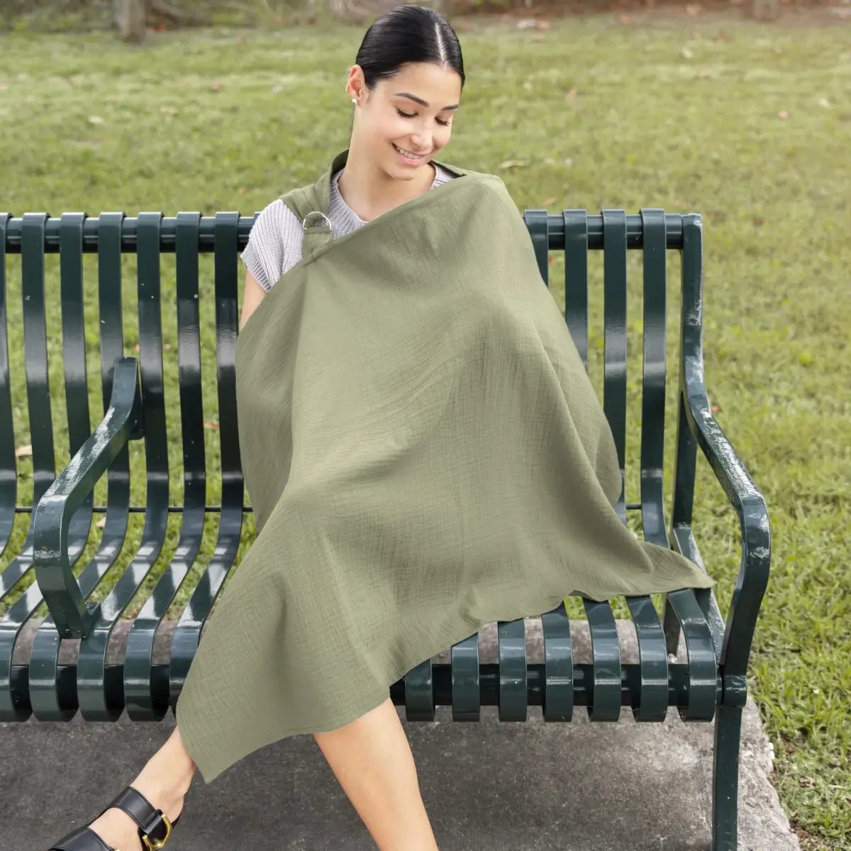 Comfy Cubs Muslin Nursing Cover Sage | Soft & Breathable Baby Nursing Scarf with Adjustable Neck Strap - Portable, Lightweight & Privacy Breast Feeding Cover - view 5
