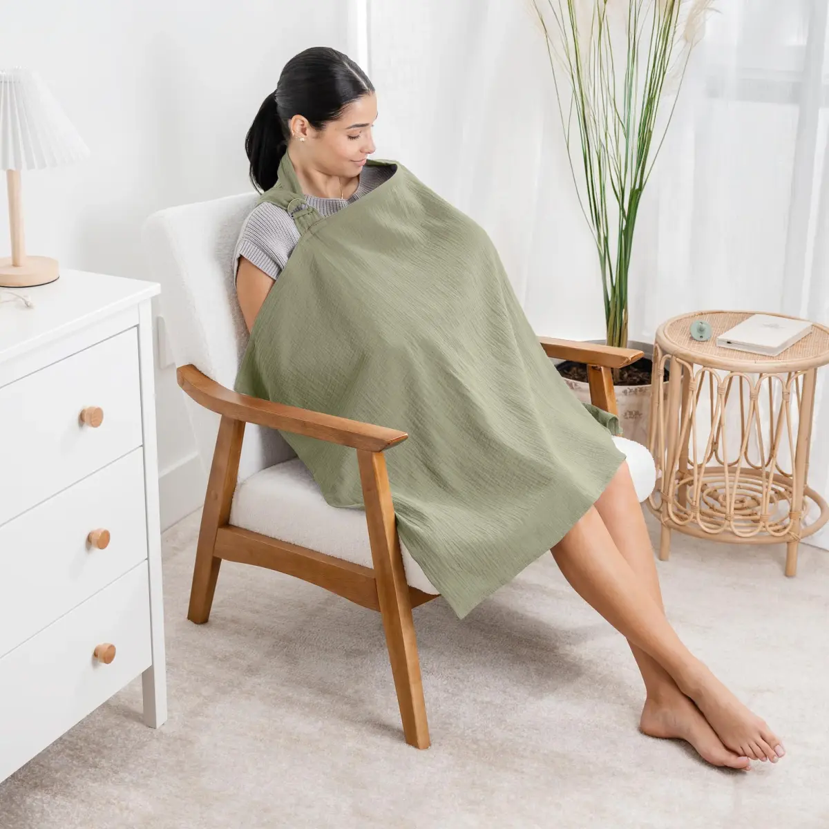 Comfy Cubs Muslin Nursing Cover Sage | Soft & Breathable Baby Nursing Scarf with Adjustable Neck Strap - Portable, Lightweight & Privacy Breast Feeding Cover - view 2
