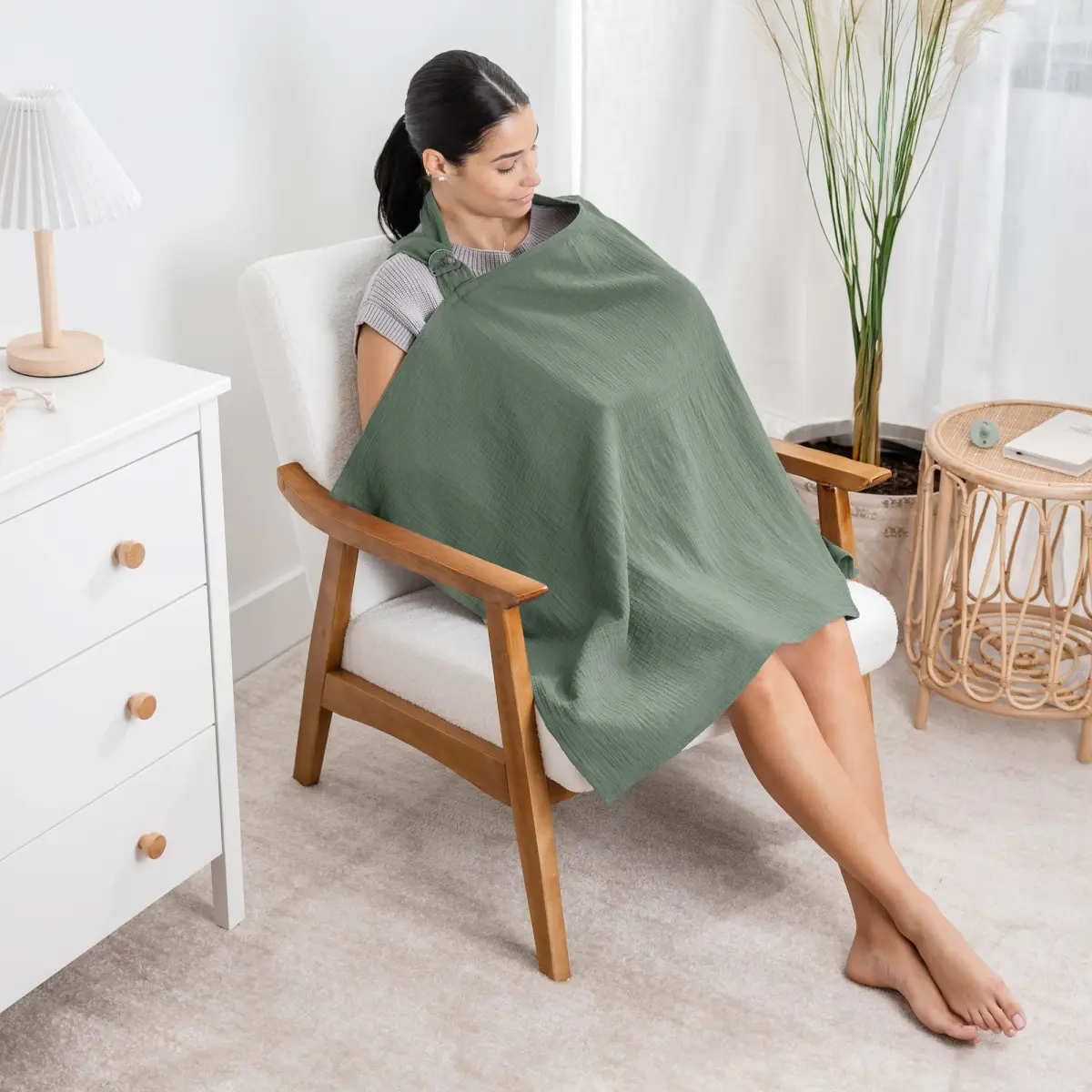 Comfy Cubs Muslin Nursing Cover Fern - 100% Muslin Breastfeeding Cover 21.5cm (8.5in) L x 16cm (6.3in) W | Breathable & Airy for Indian Climate - view 2