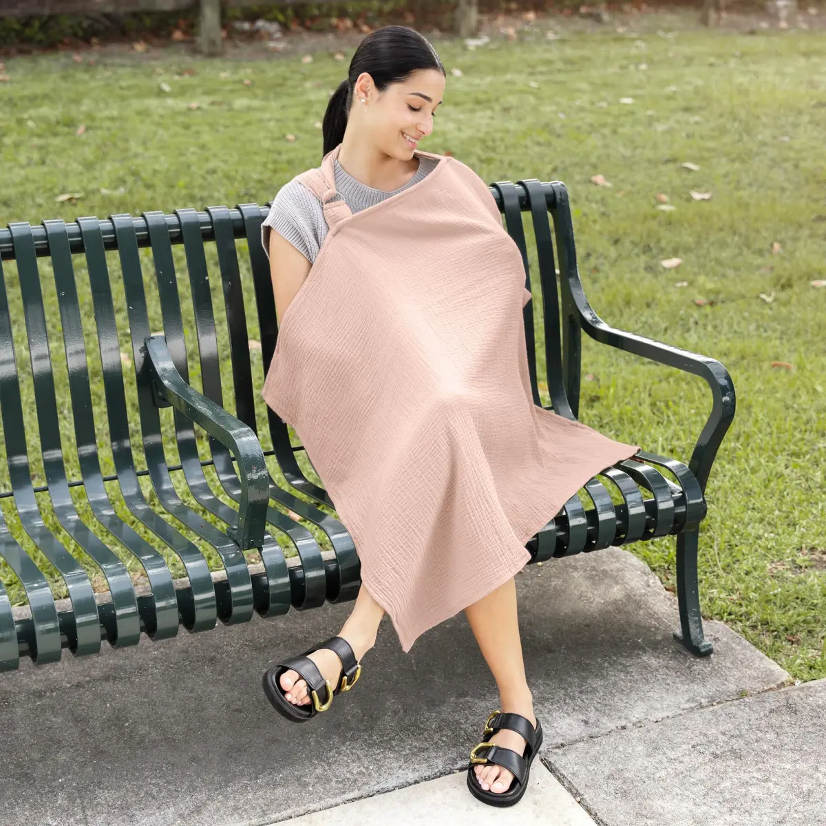 Comfy Cubs Muslin Nursing Cover Blush | Soft & Breathable Baby Nursing Scarf with Adjustable Neck Strap - view 5
