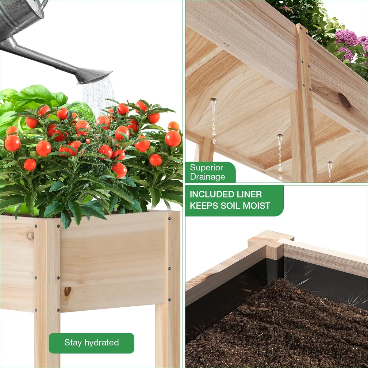 MIXC 333lbs Capacity Wooden Raised Garden Bed with Legs | Elevated Outdoor Planter for Vegetables & Herbs - view 8