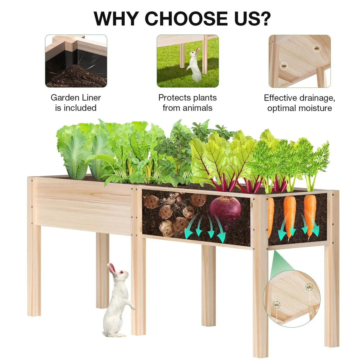 MIXC 333lbs Capacity Wooden Raised Garden Bed with Legs | Elevated Outdoor Planter for Vegetables & Herbs - view 4