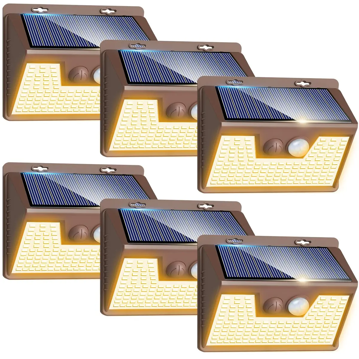 Peasur Solar Lights Outdoor Motion Sensor Waterproof 6 Pack | 140 LED Brown Solar Fence Light - main product image