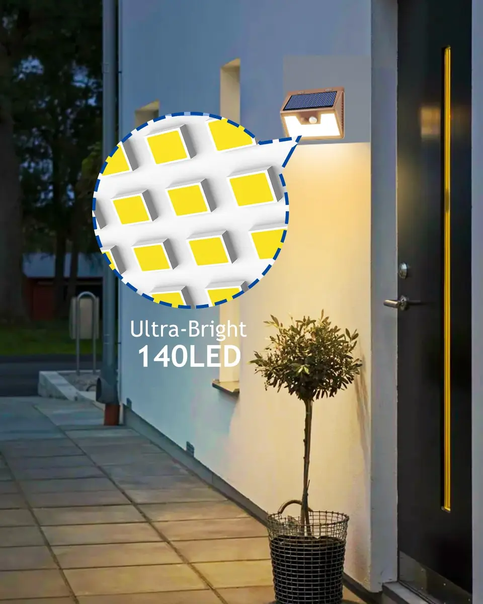 Peasur Solar Lights Outdoor Motion Sensor Waterproof 6 Pack | 140 LED Brown Solar Fence Light - view 2