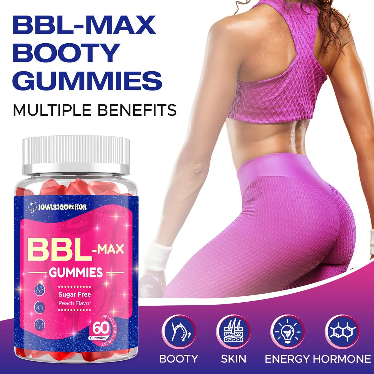 Jovariquethor Booty Gummies for Women - Peach Flavor | Multivitamins & Herbal Extracts for BBL Support - view 4