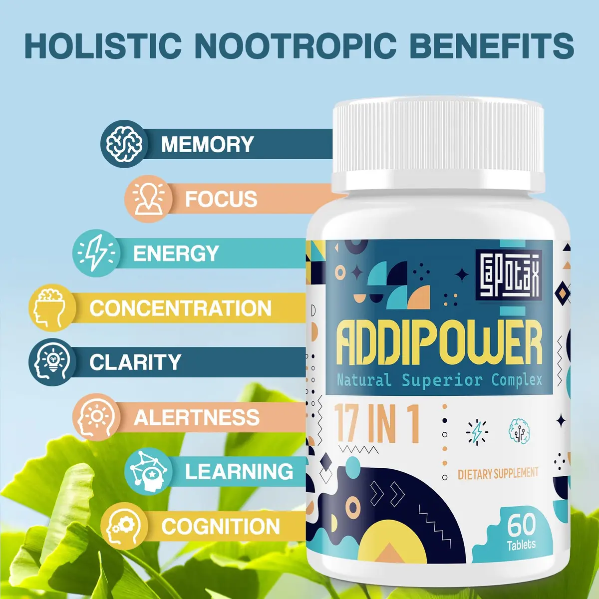 Sapotax 17-in-1 Brain Supplement for Memory & Focus | Nootropic with Herbal Extracts, Vitamins & Amino Acids (120 Tablets) - view 4