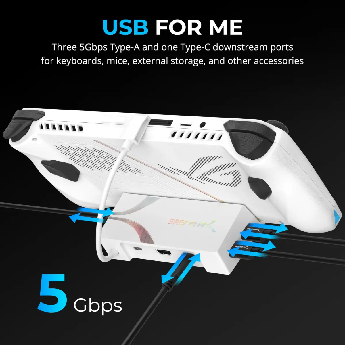 Sabrent 6-Port USB-C Docking Station DS-RA6P for ROG Ally X, Steam Deck, 4K@60Hz HDMI, 95W PD Input, 220g - view 7