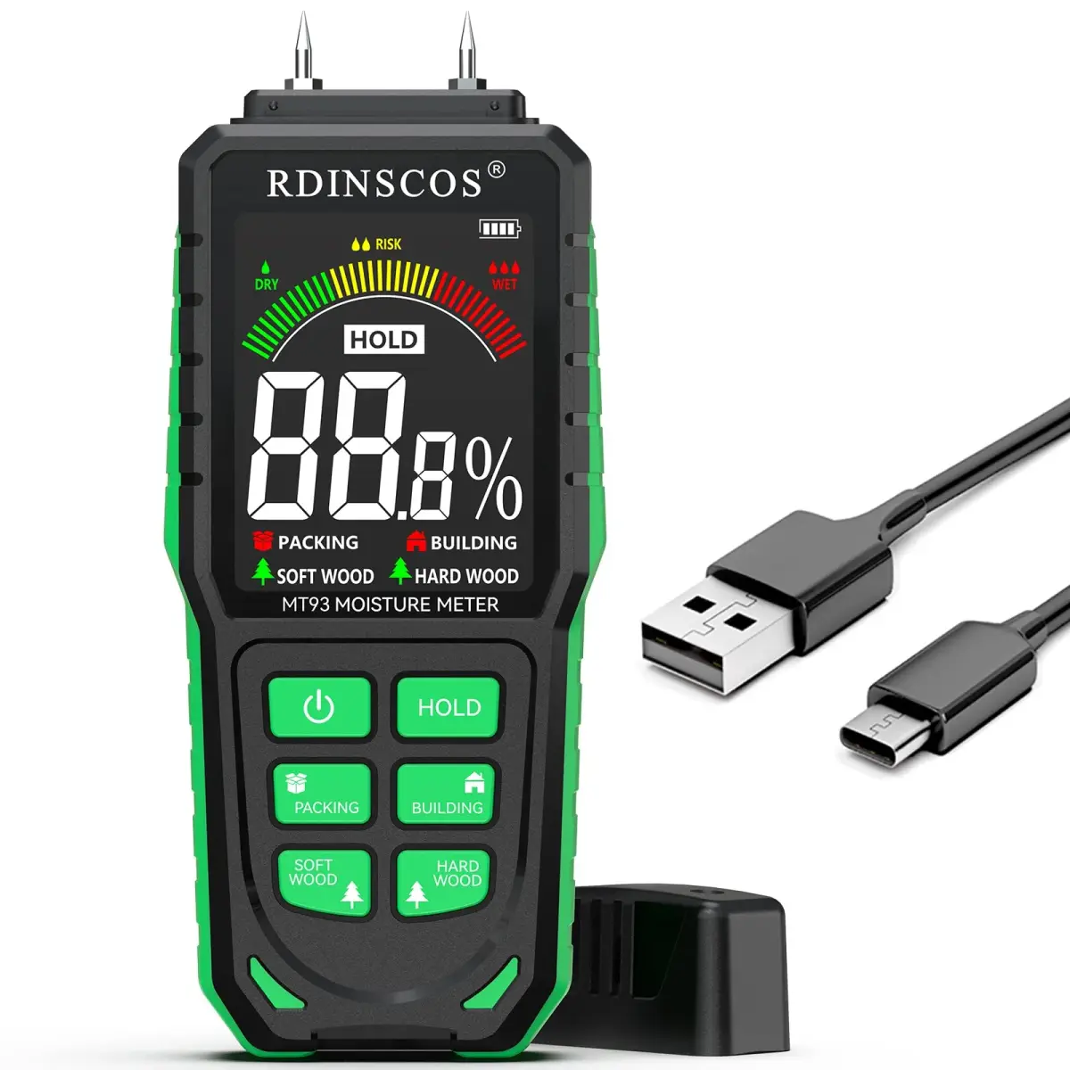 RDINSCOS Pin-Type Moisture Meter for Wood, Walls & Hardwood | 5.7%-56.1% Wood Range - main product image