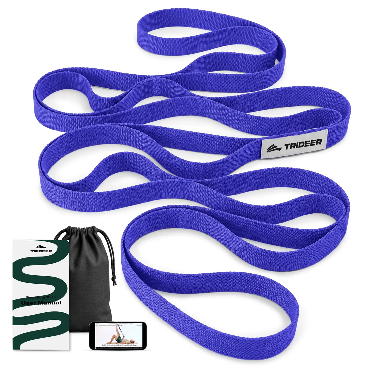 Trideer Stretching Strap with Loops & Leg Lifter 75 Inch (190.5 cm) | Non-Elastic PT-Style Physical Therapy Strap for Rehab, Hamstring, Calf & Back Stretcher Mobility - main product image