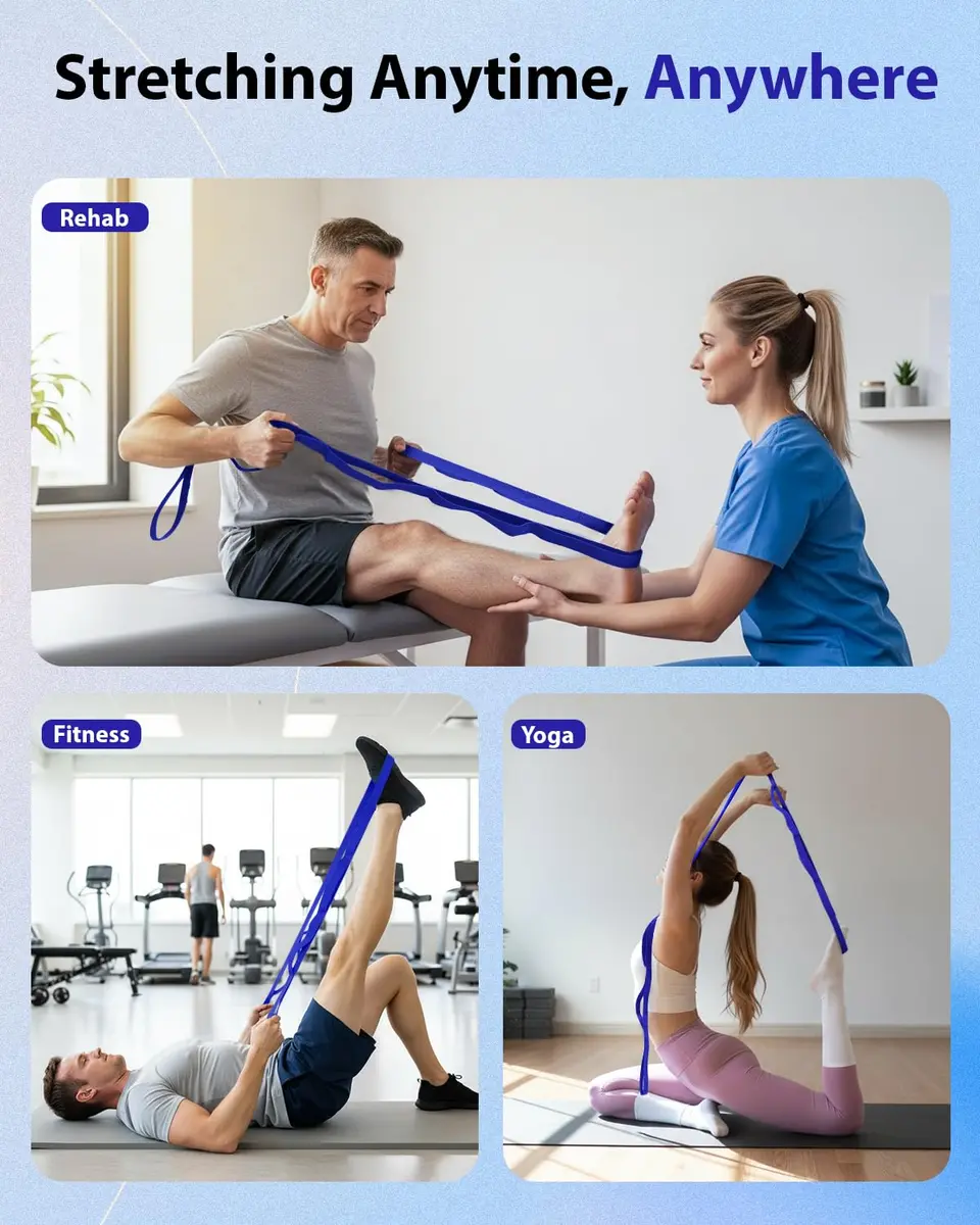 Trideer Stretching Strap with Loops & Leg Lifter 75 Inch (190.5 cm) | Non-Elastic PT-Style Physical Therapy Strap for Rehab, Hamstring, Calf & Back Stretcher Mobility - view 7
