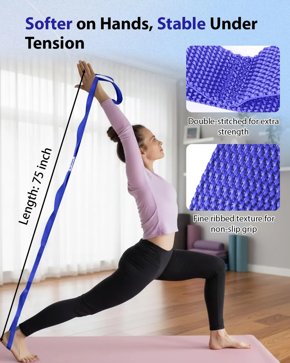 Trideer Stretching Strap with Loops & Leg Lifter 75 Inch (190.5 cm) | Non-Elastic PT-Style Physical Therapy Strap for Rehab, Hamstring, Calf & Back Stretcher Mobility - view 4
