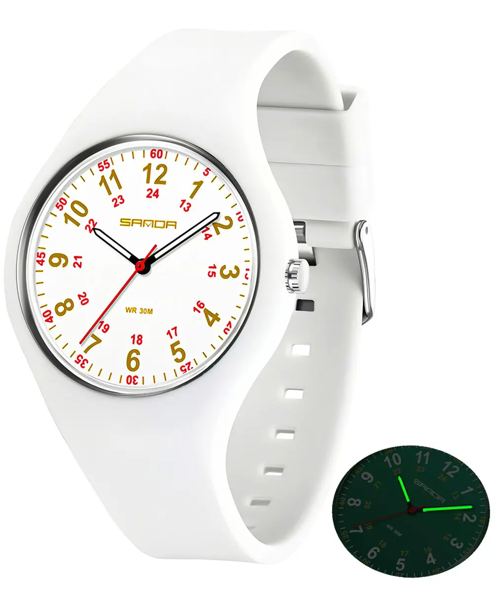 MASTOP Nurse Doctor Student Watch for Women and Men Waterproof Sports Watch with Easy-to-Read Luminous Dial 24-Hour Format Soft Silicone Strap (White Rose Gold) | Waterproof 3ATM - main product image