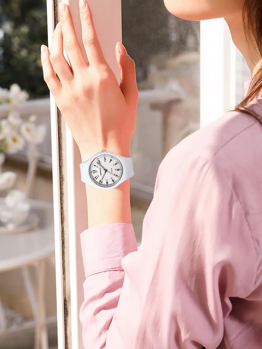 MASTOP Nurse Doctor Student Watch for Women and Men Waterproof Sports Watch with Easy-to-Read Luminous Dial 24-Hour Format Soft Silicone Strap (White Rose Gold) | Waterproof 3ATM - view 4