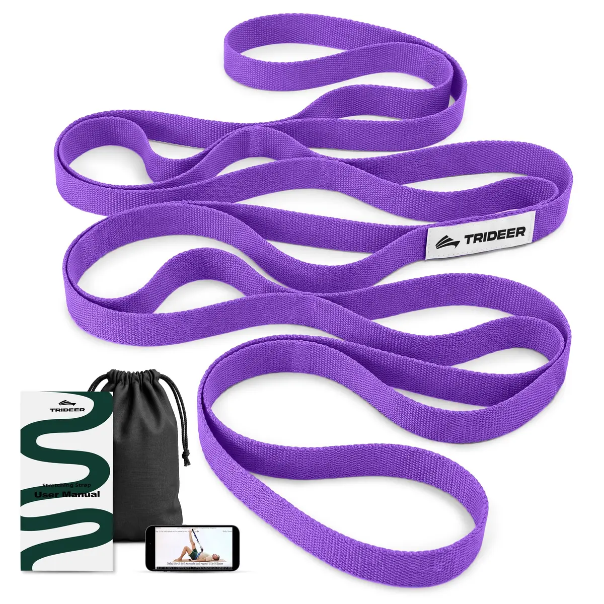 Trideer Stretching Strap with Loops & Leg Lifter, Non-Elastic PT-Style Physical Therapy Strap for Knee Rehab, Hamstring, Calf & Back Stretcher Mobility, Hip, Shoulder & Yoga (75 inch) - main product image
