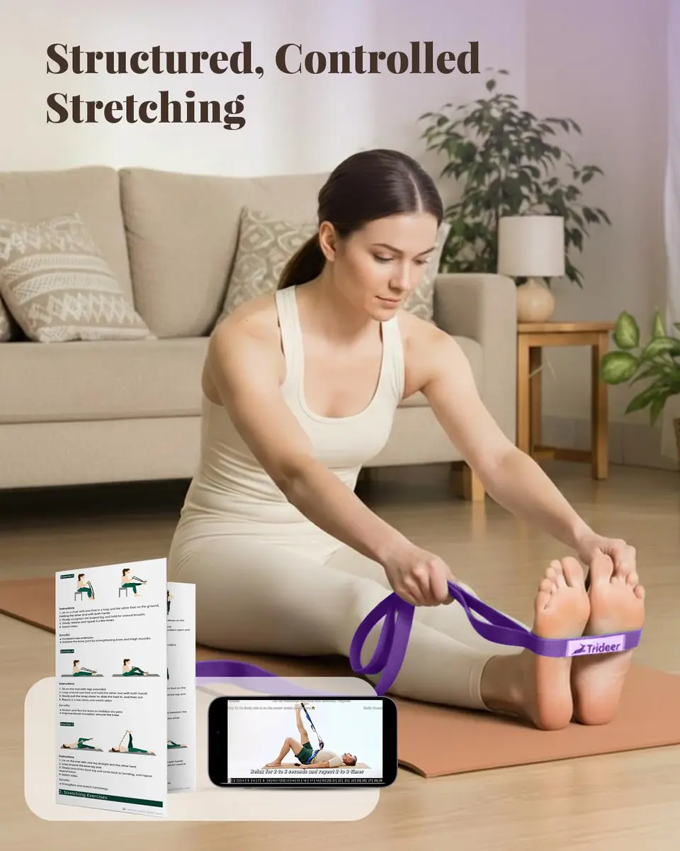 Trideer Stretching Strap with Loops & Leg Lifter, Non-Elastic PT-Style Physical Therapy Strap for Knee Rehab, Hamstring, Calf & Back Stretcher Mobility, Hip, Shoulder & Yoga (75 inch) - view 6