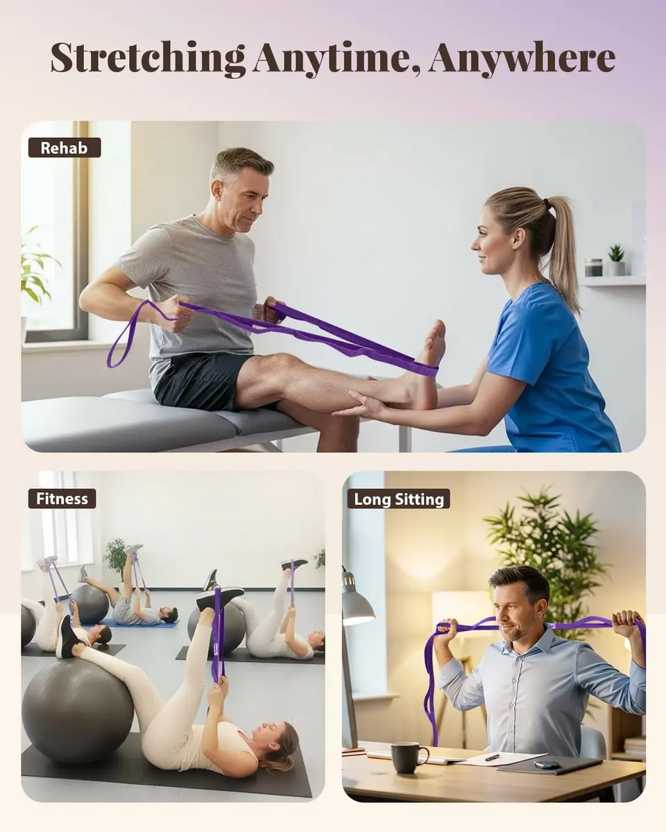 Trideer Stretching Strap with Loops & Leg Lifter, Non-Elastic PT-Style Physical Therapy Strap for Knee Rehab, Hamstring, Calf & Back Stretcher Mobility, Hip, Shoulder & Yoga (75 inch) - view 7