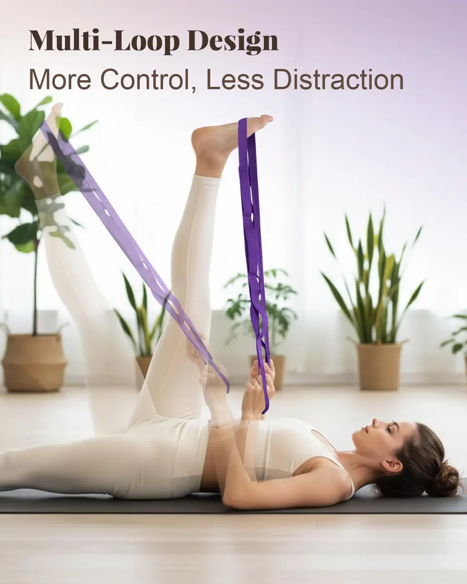 Trideer Stretching Strap with Loops & Leg Lifter, Non-Elastic PT-Style Physical Therapy Strap for Knee Rehab, Hamstring, Calf & Back Stretcher Mobility, Hip, Shoulder & Yoga (75 inch) - view 3