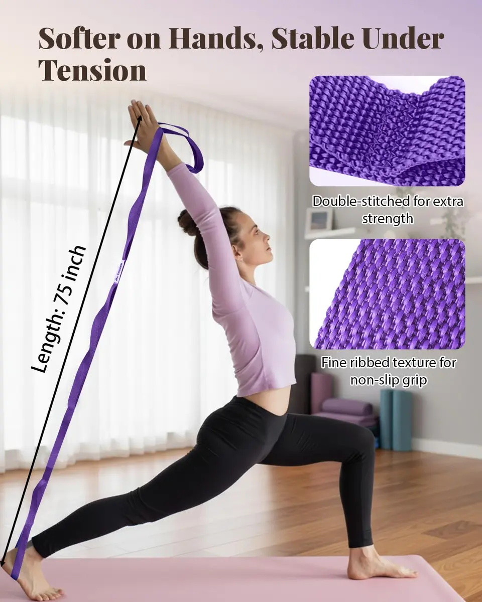 Trideer Stretching Strap with Loops & Leg Lifter, Non-Elastic PT-Style Physical Therapy Strap for Knee Rehab, Hamstring, Calf & Back Stretcher Mobility, Hip, Shoulder & Yoga (75 inch) - view 4