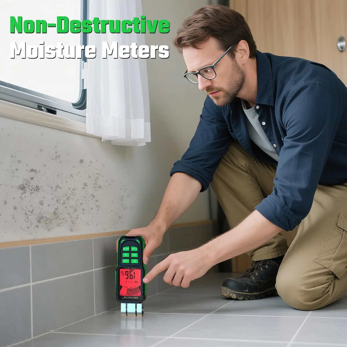 RDINSCOS Pinless Moisture Meter Non-Invasive Digital Moisture Detector | Accurate, Surface Scanning Tool for Wood & Walls - view 3