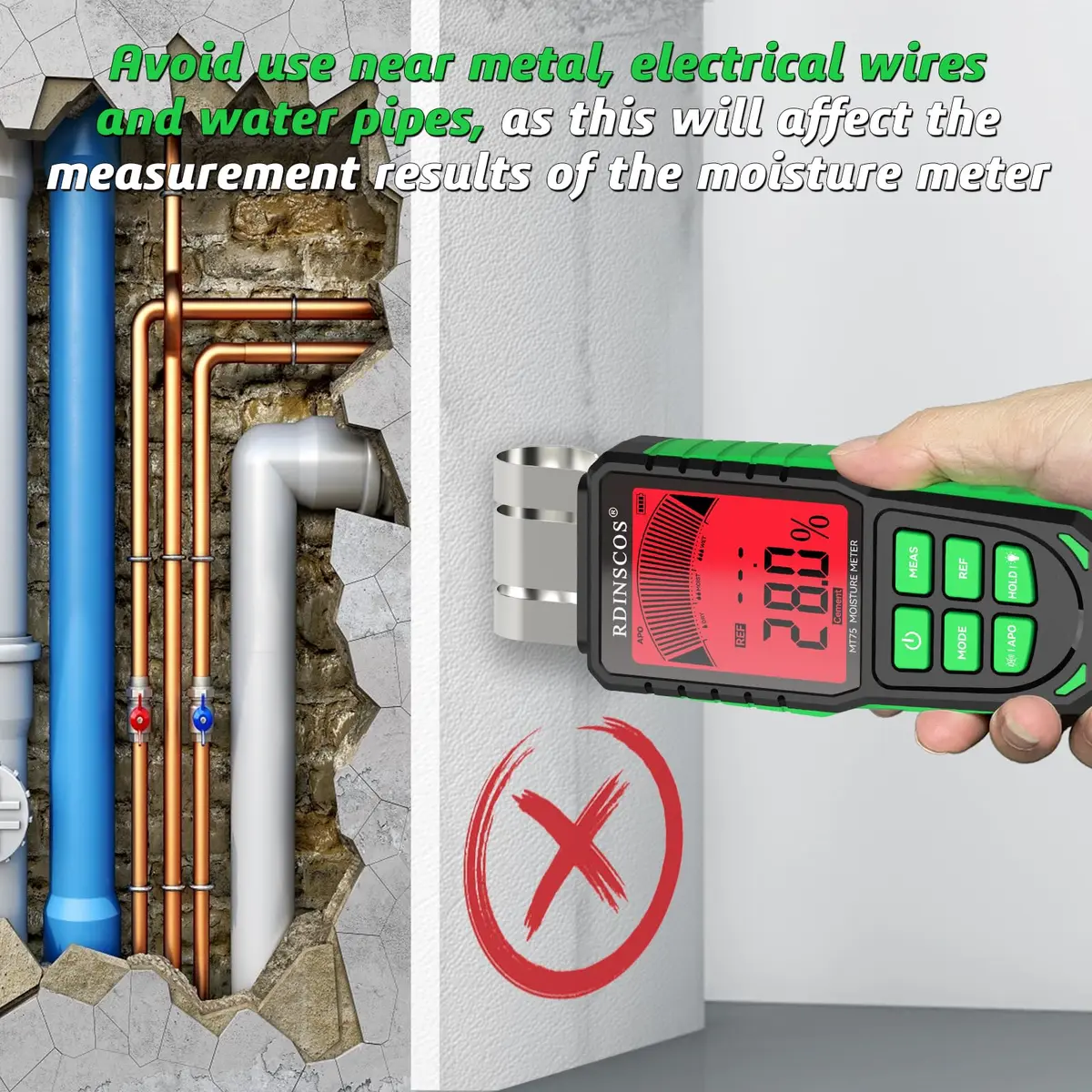 RDINSCOS Pinless Moisture Meter Non-Invasive Digital Moisture Detector | Accurate, Surface Scanning Tool for Wood & Walls - view 4
