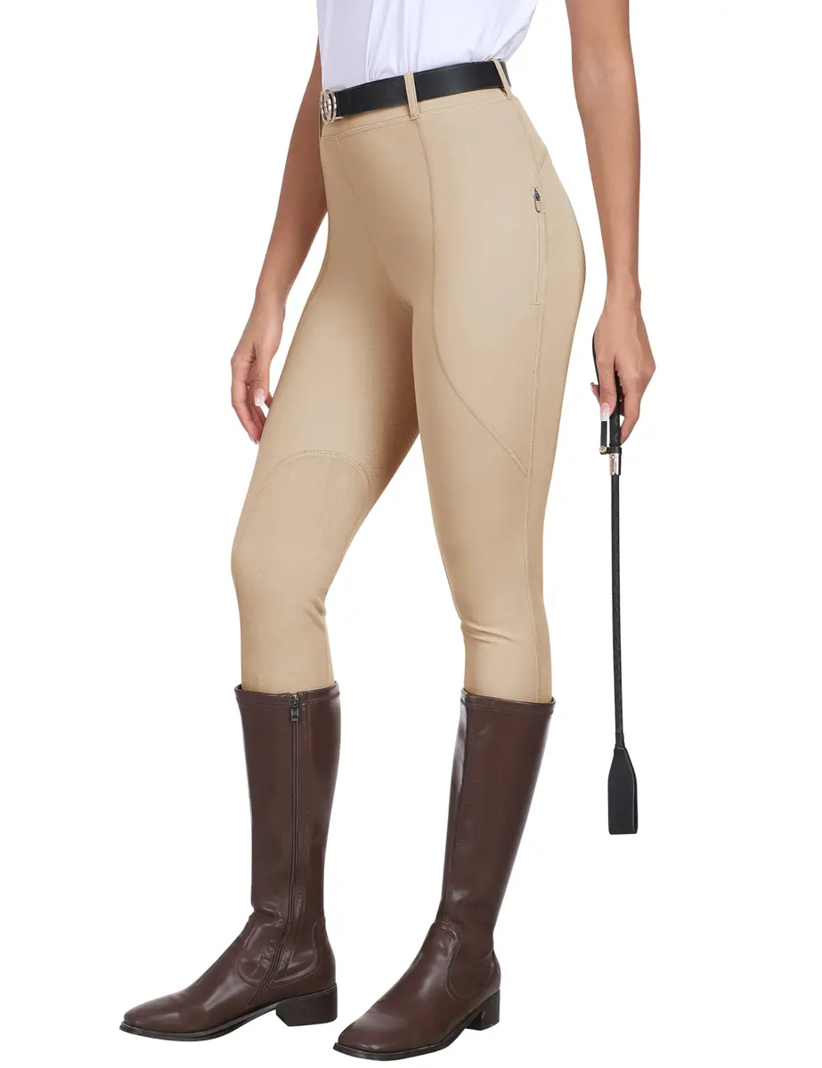 MoFiz Women's Horse Riding Pants with Zipper Pockets | Full Seat Silicone Grip Breeches for Women Light Khaki M - view 2