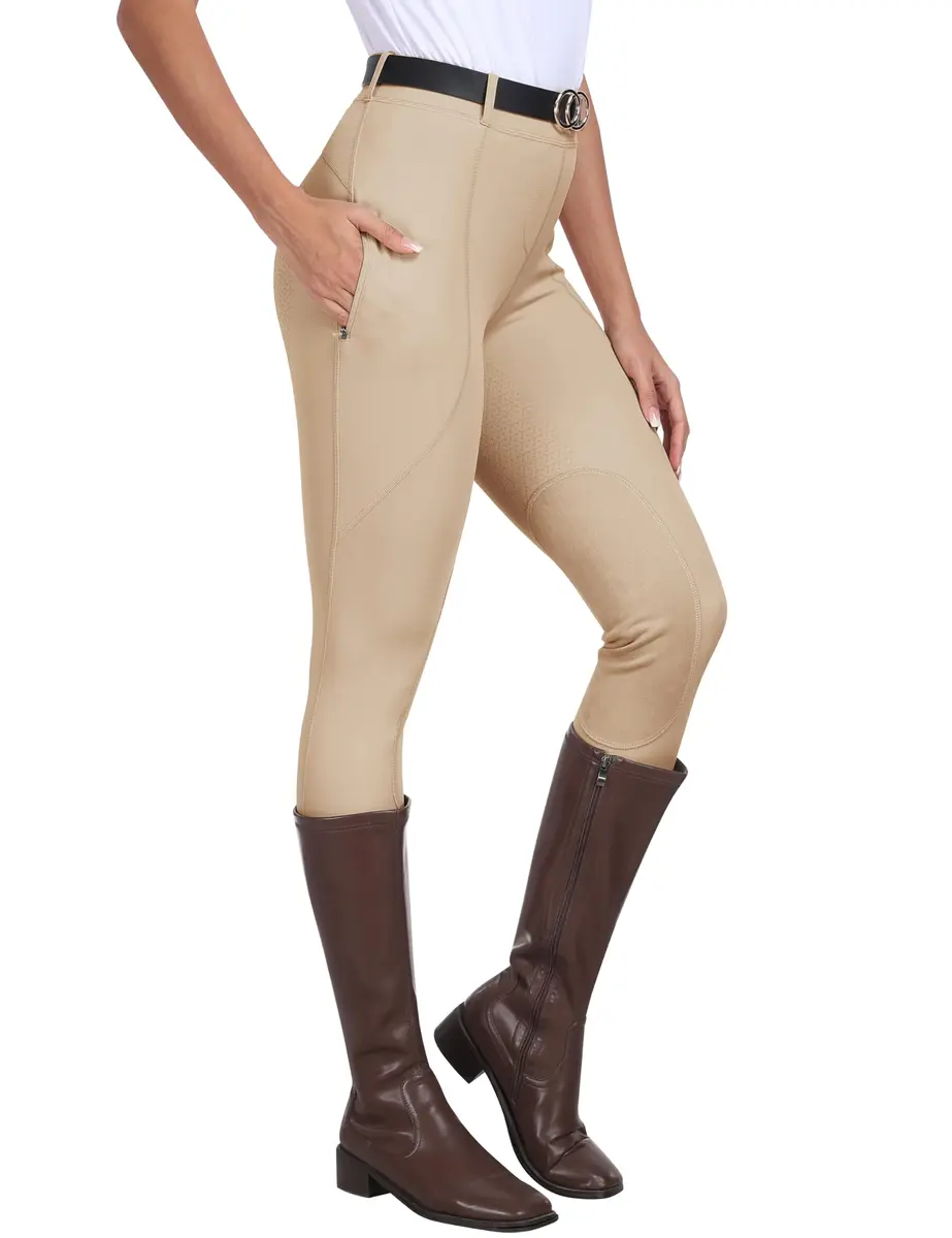 MoFiz Women's Horse Riding Pants with Zipper Pockets | Full Seat Silicone Grip Breeches for Women Light Khaki M - view 3