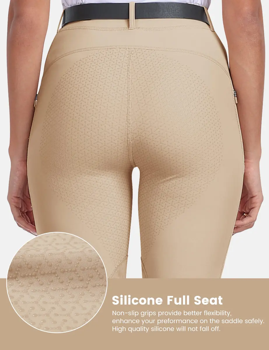 MoFiz Women's Horse Riding Pants with Zipper Pockets | Full Seat Silicone Grip Breeches for Women Light Khaki M - view 4