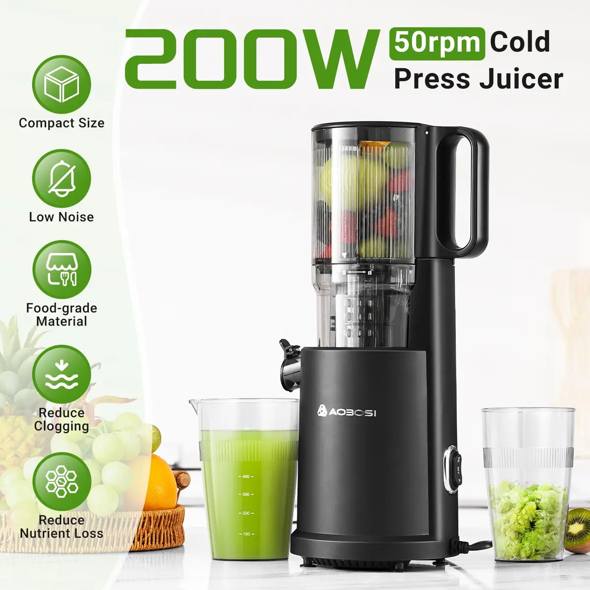 AAOBOSI Slow Cold Press Juicer Machine 54oz | 7-Stage Masticating Technology for Nutrient-Rich Juice - view 5