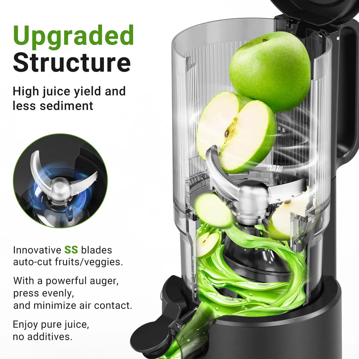 AAOBOSI Slow Cold Press Juicer Machine 54oz | 7-Stage Masticating Technology for Nutrient-Rich Juice - view 3