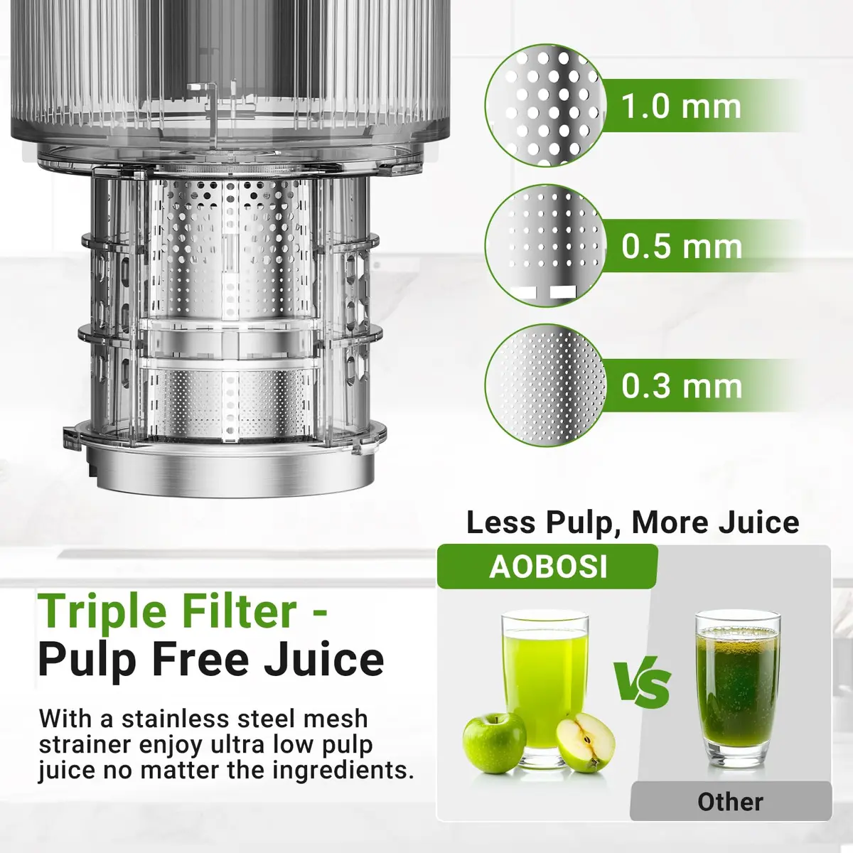 AAOBOSI Slow Cold Press Juicer Machine 54oz | 7-Stage Masticating Technology for Nutrient-Rich Juice - view 4