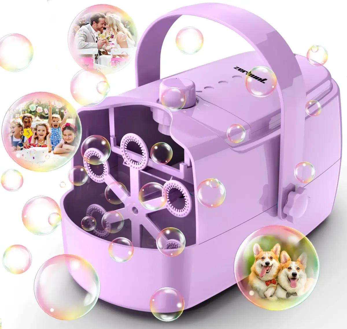 Zerhunt Automatic Bubble Machine Purple | 18000+ Bubbles/Min, Dual Power, Portable - main product image
