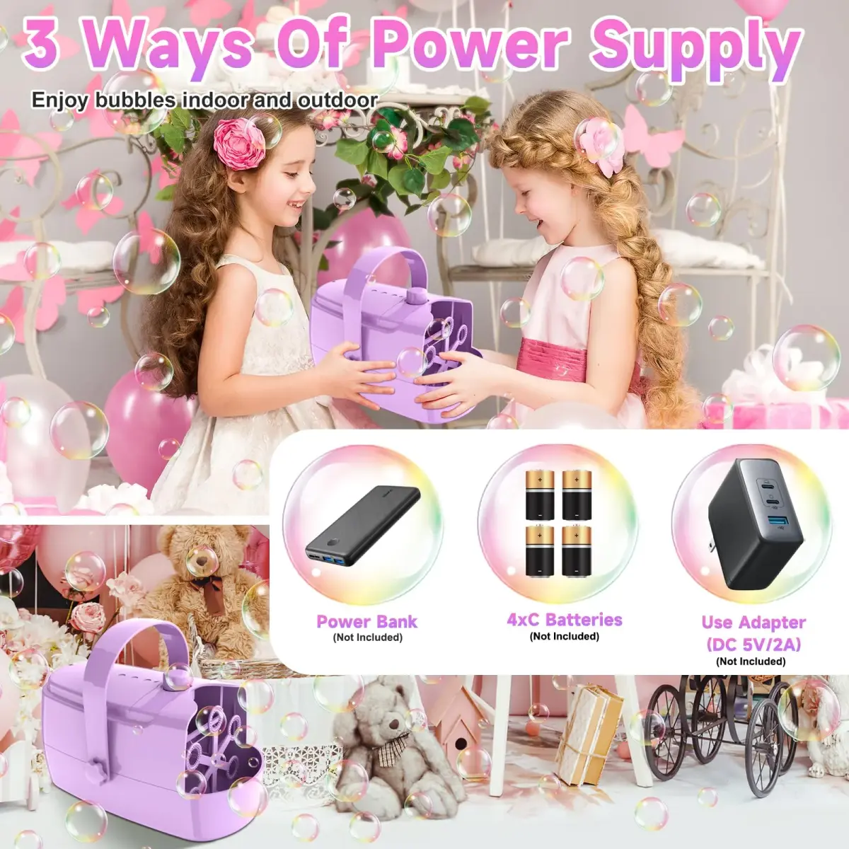 Zerhunt Automatic Bubble Machine Purple | 18000+ Bubbles/Min, Dual Power, Portable - view 5