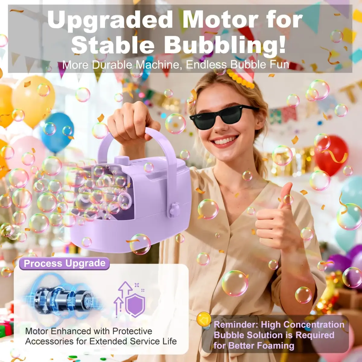 Zerhunt Automatic Bubble Machine Purple | 18000+ Bubbles/Min, Dual Power, Portable - view 7