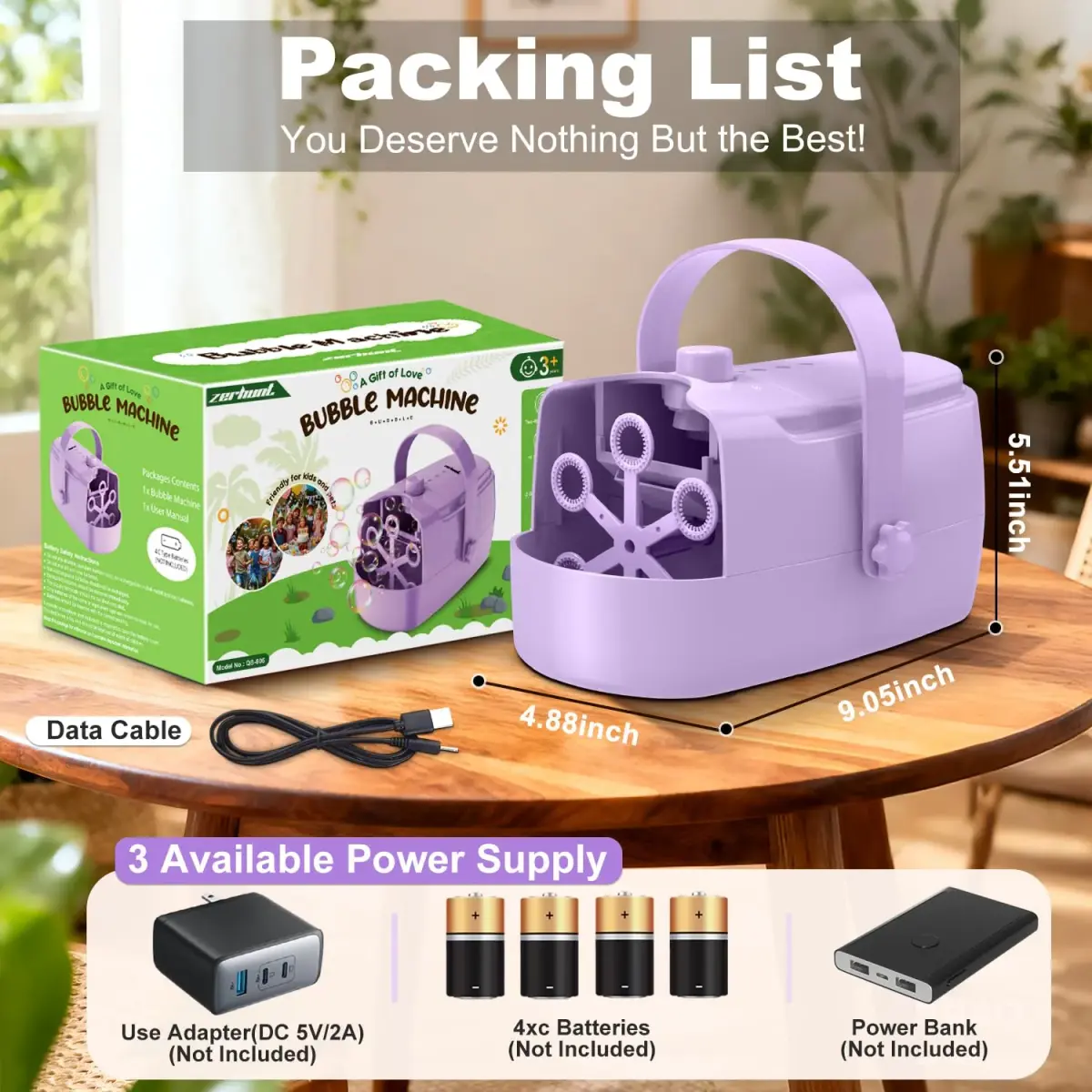 Zerhunt Automatic Bubble Machine Purple | 18000+ Bubbles/Min, Dual Power, Portable - view 8