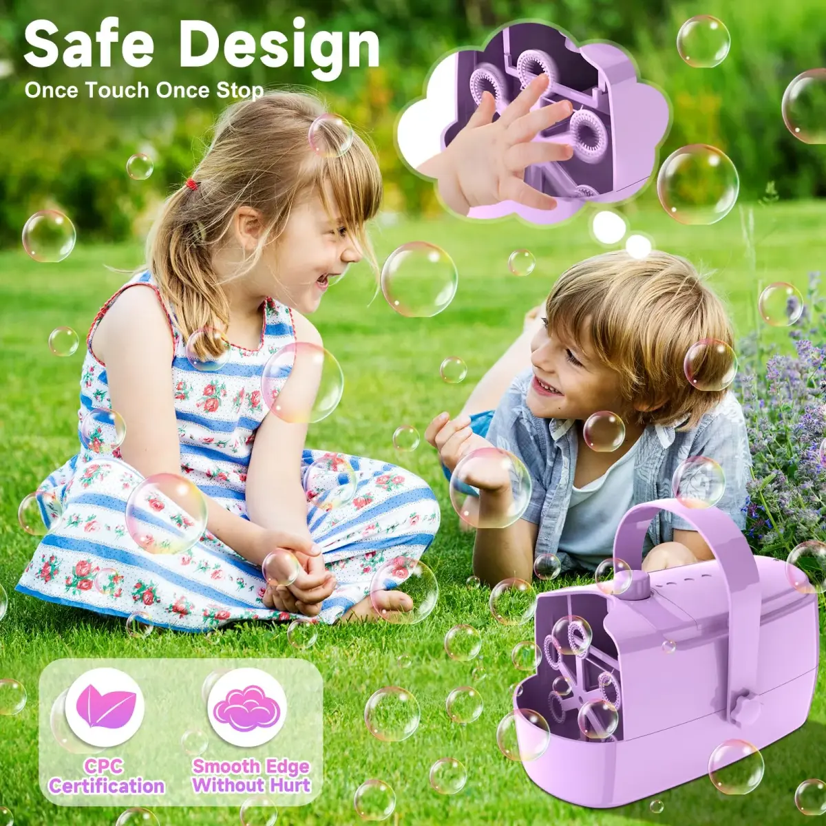 Zerhunt Automatic Bubble Machine Purple | 18000+ Bubbles/Min, Dual Power, Portable - view 3
