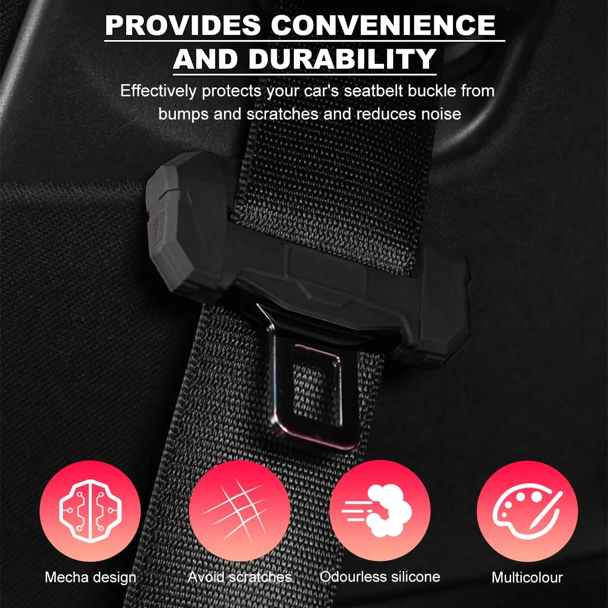 DXNQ Black 2PCS Silicone Seat Belt Buckle Covers | Universal Fit for Cars, Trucks, SUVs - view 4