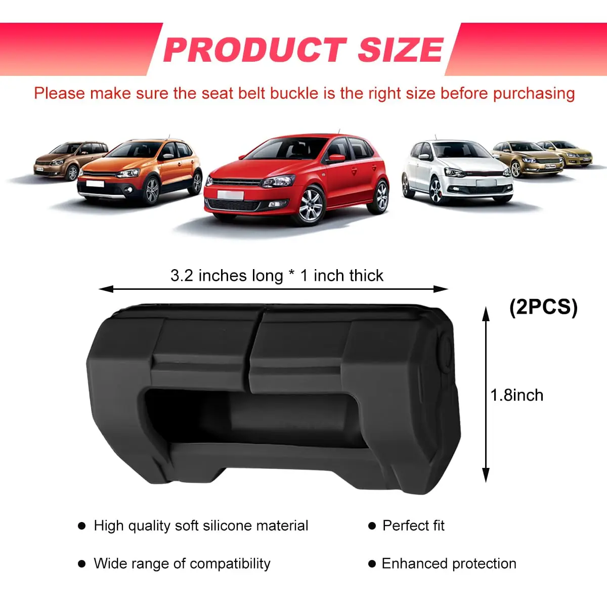 DXNQ Black 2PCS Silicone Seat Belt Buckle Covers | Universal Fit for Cars, Trucks, SUVs - view 2