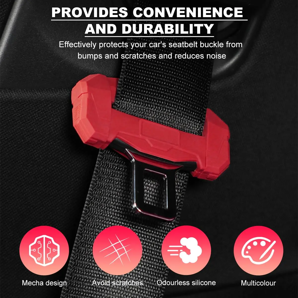 DXNQ Car Seat Belt Buckle Covers 2PCS | Anti-Scratch Silicone Protector for SUV, Van, Truck (Red) - view 4