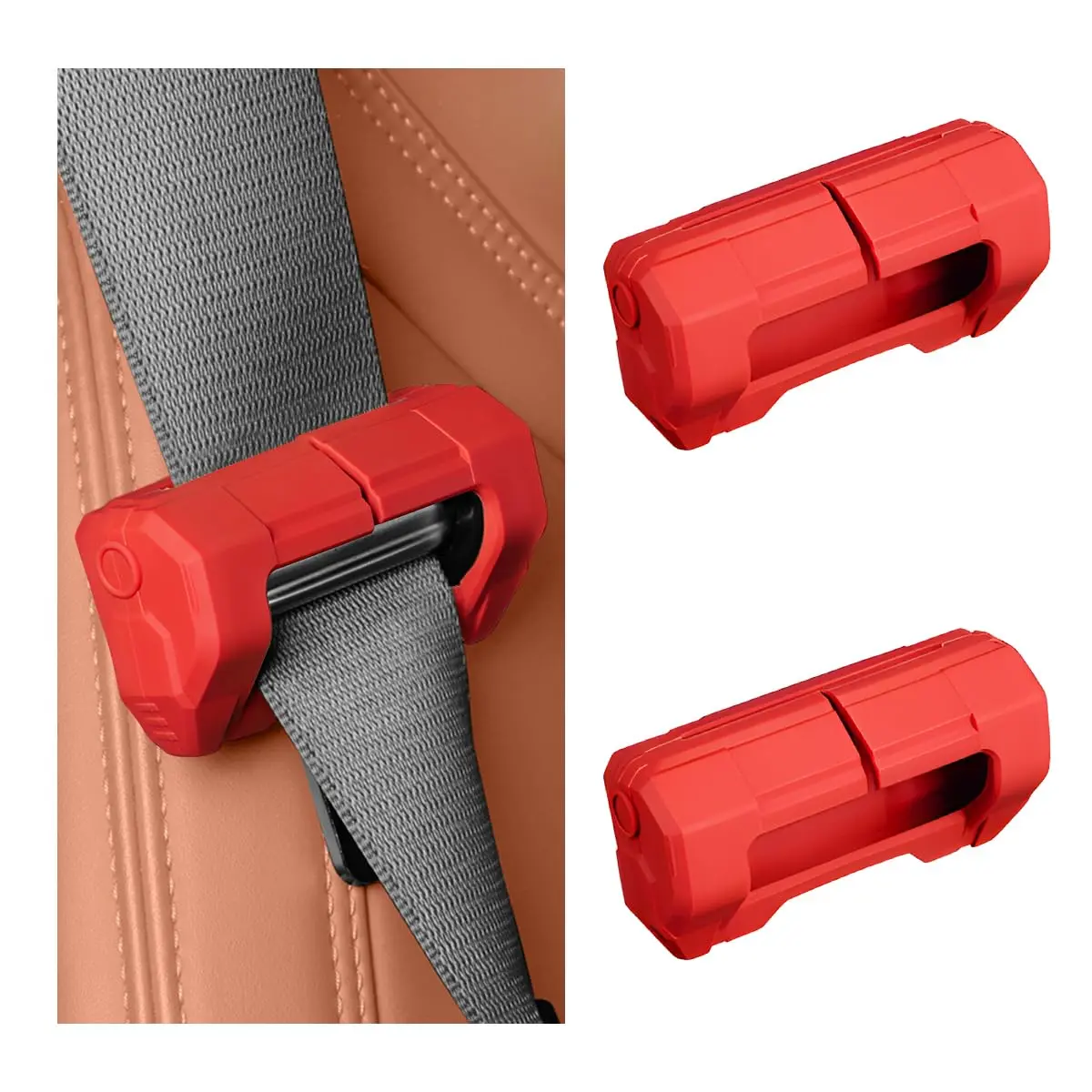 DXNQ Car Seat Belt Buckle Covers 2PCS | Anti-Scratch Silicone Protector for SUV, Van, Truck (Red) - main product image