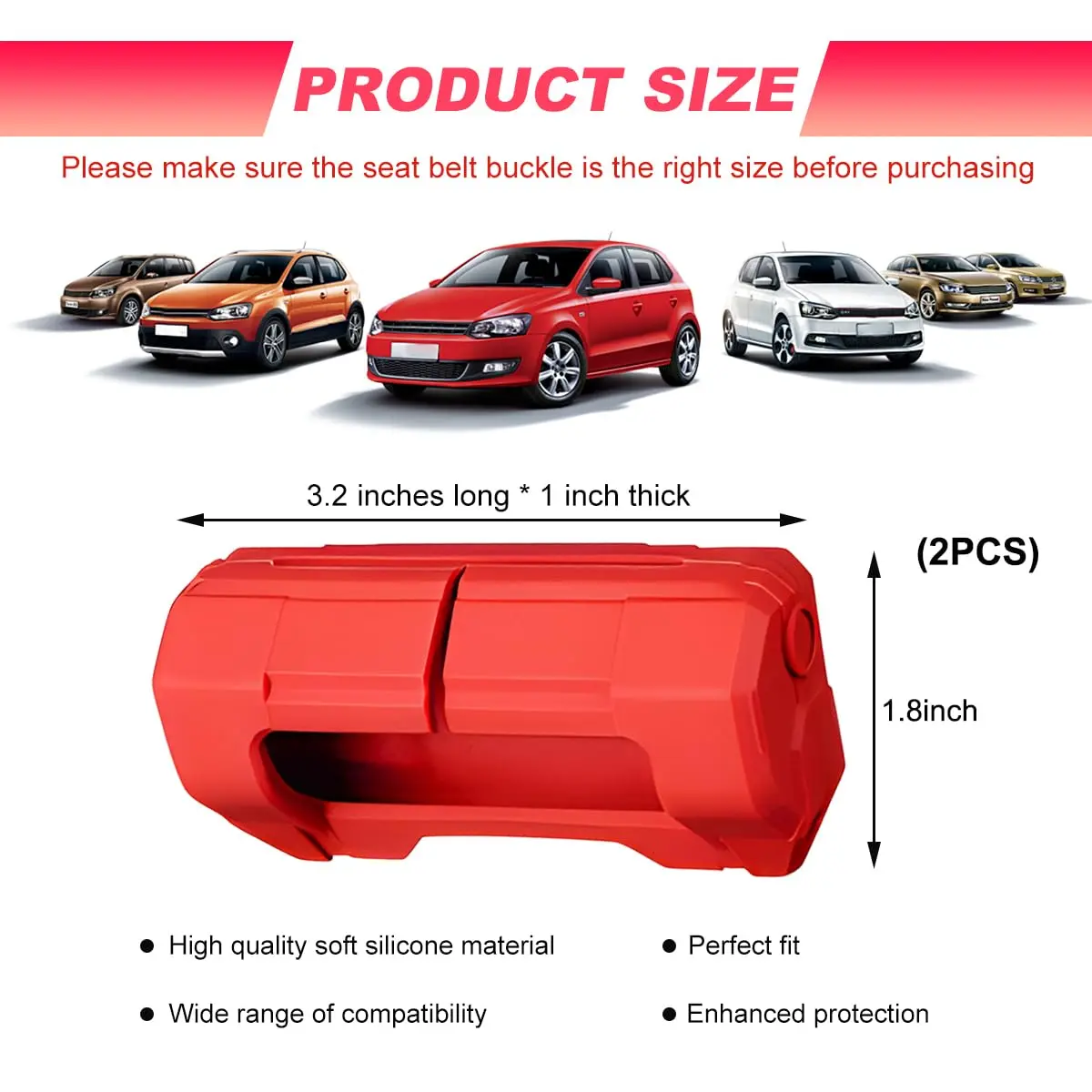 DXNQ Car Seat Belt Buckle Covers 2PCS | Anti-Scratch Silicone Protector for SUV, Van, Truck (Red) - view 2