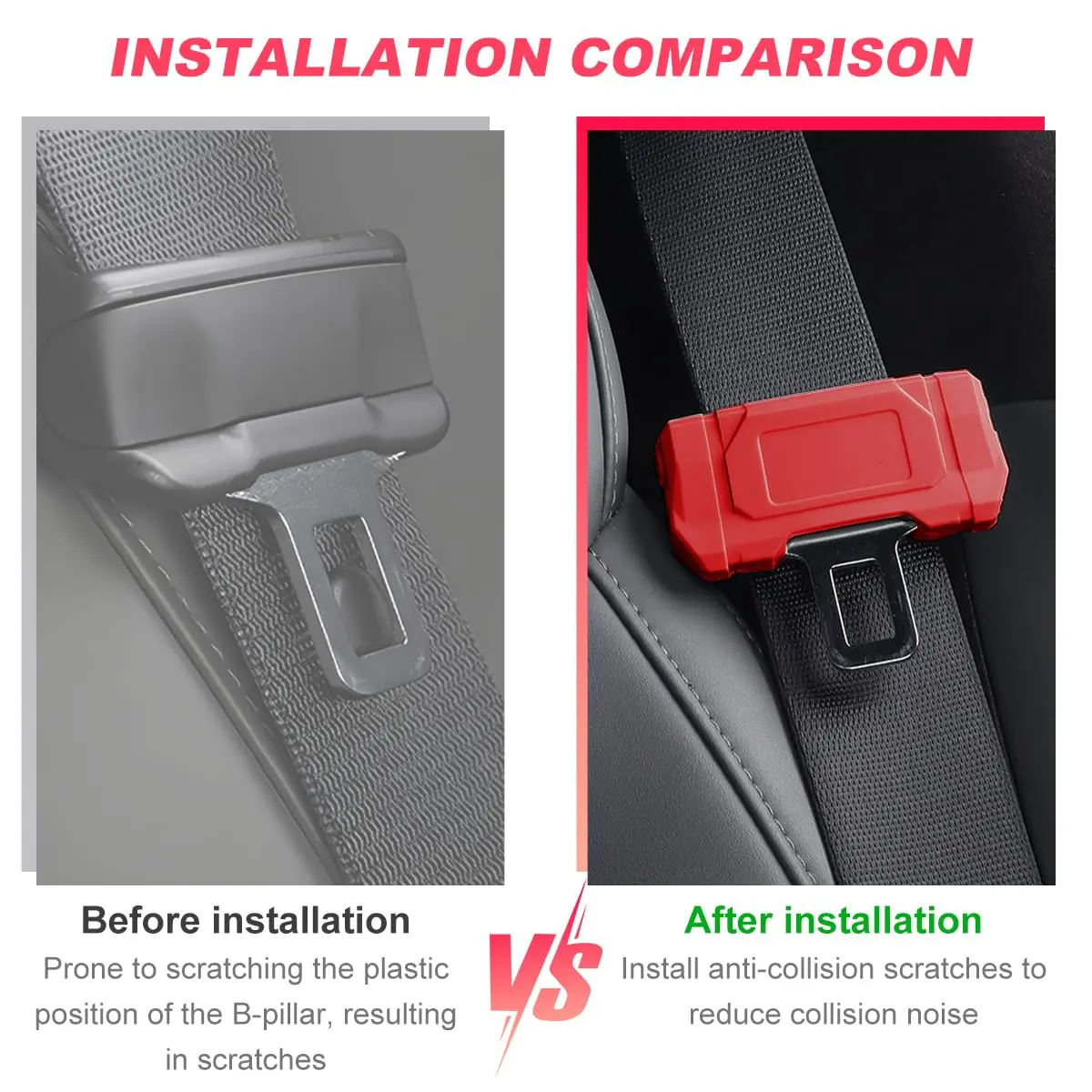 DXNQ Car Seat Belt Buckle Covers 2PCS | Anti-Scratch Silicone Protector for SUV, Van, Truck (Red) - view 3